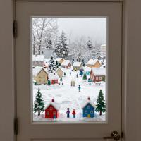 Transform the door into a frosted window overlooking a snowy village. Students can design miniature houses or trees